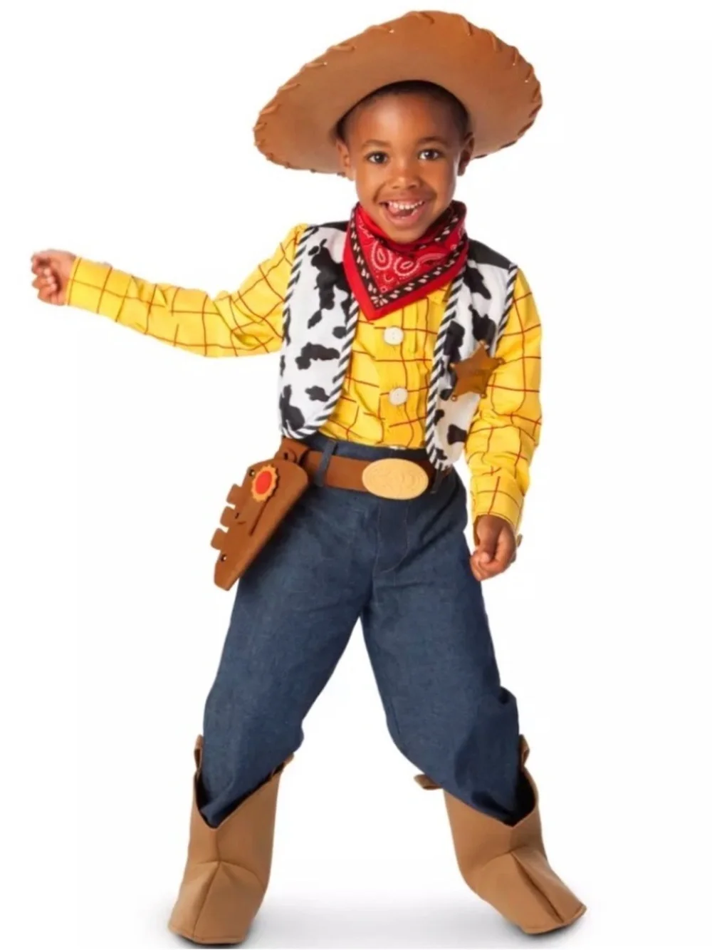 Disney Store Toy Story SHERIFF WOODY Costume Set Large 9/10 Cowboy Hat Belt Vest